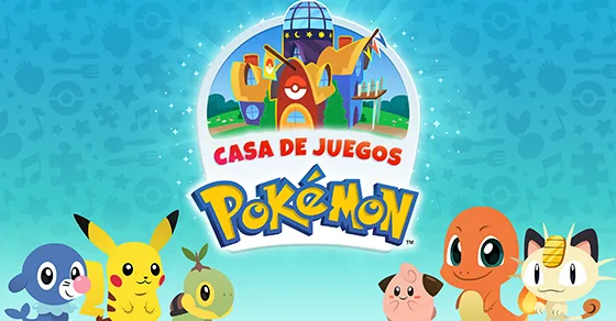 Casa de Juegos Pokémon con Pikachu, Popplio, Snivy, Clefairy, Charmander y Meowth.