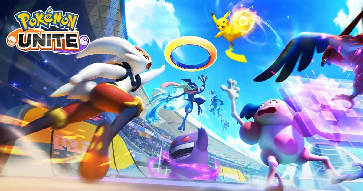 Cinderace, Greninja, Pikachu, Slowbro y otros Pokémon combaten en Pokémon UNITE.