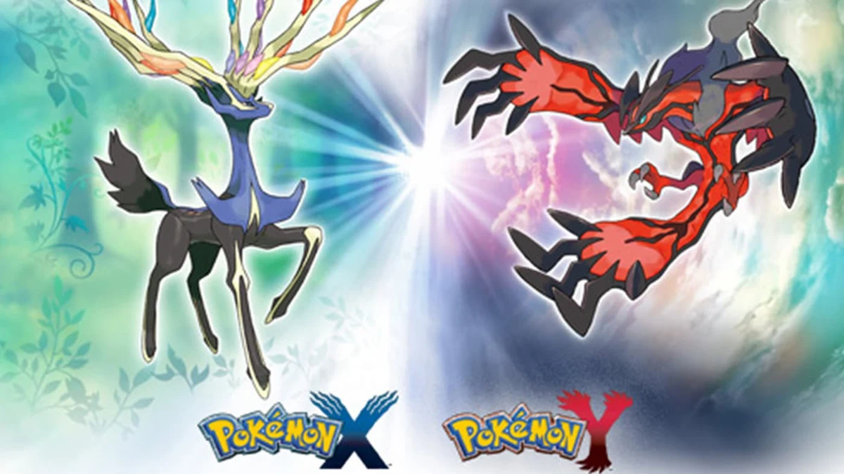Xerneas e Yveltal con los logotipos de Pokémon X e Y.