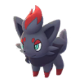 Zorua de Teselia con pelaje oscuro y mechón rojo en Pokémon GO
