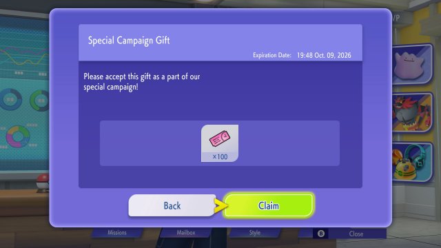 Pantalla de la recompensa de 100 Quick Coupons en Pokémon Champions