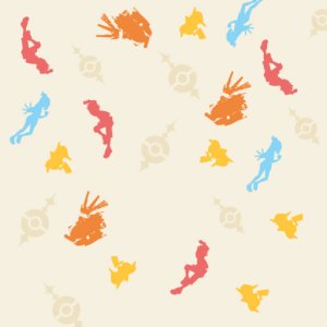 Fondo especial de Pokémon Horizons con siluetas de Pokémon de distintos colores