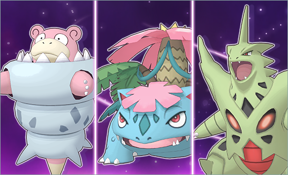 Mega Slowbro, Mega Venusaur y Mega Tyranitar en las tres fases de Pacify Rogue Mega Evolutions