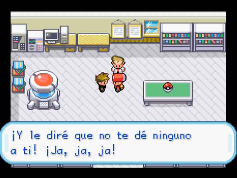 Protagonista conversando con un personaje dentro de un laboratorio de Pokémon Metal Red