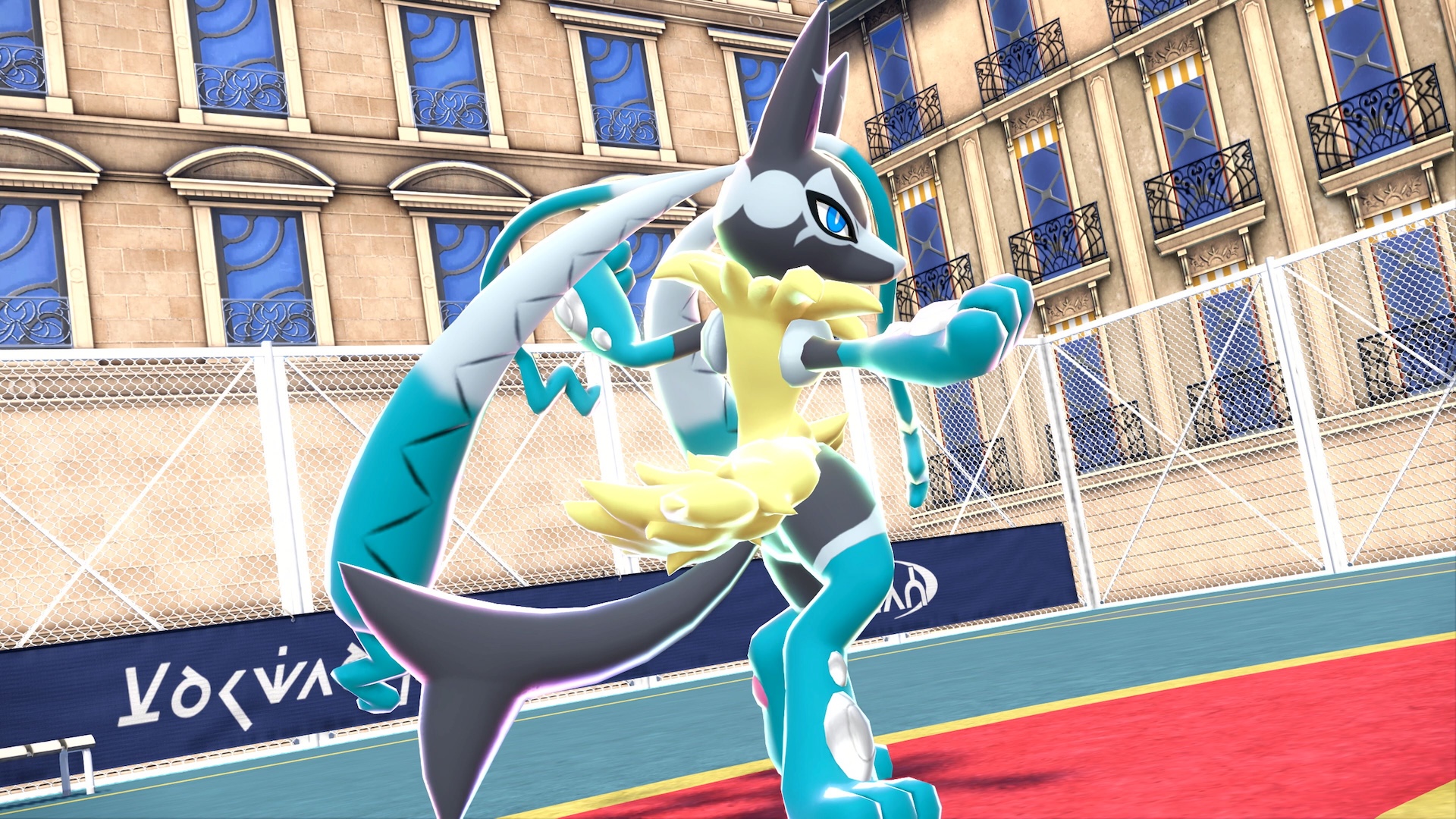Mega Lucario Z en una imagen del juego con su aura alrededor del cuerpo