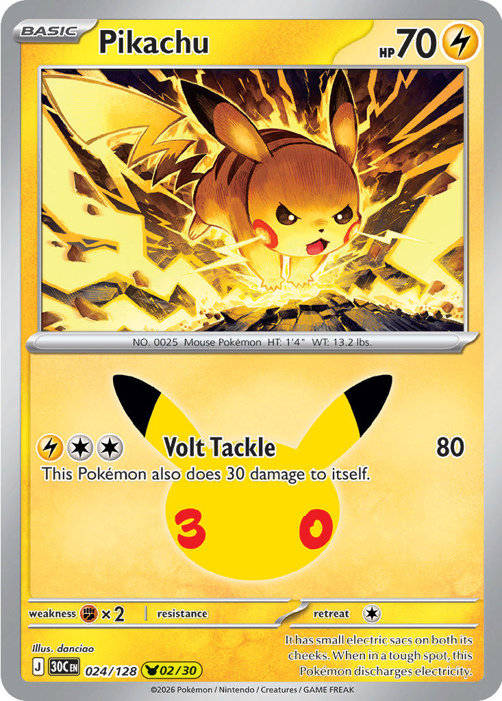 Carta Pikachu número 24 de 30th Celebration en inglés