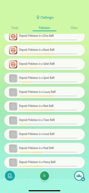 Pantalla de desafíos de la aplicación móvil de Pokémon HOME