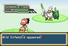 Encuentro salvaje con Sirfetch'd en Pokémon Metal Red